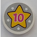 LEGO White Tile 2 x 2 Round with &#039;10&#039; inside Yellow Star Sticker with Bottom Stud Holder (14769)