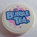 LEGO White Tile 2 x 2 Round with Bright Light Blue &#039;BUBBLE TEA&#039; Sticker with Bottom Stud Holder (14769)