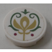 LEGO White Tile 2 x 2 Round with Gold Crest, Sand Green Scrollwork Sticker with Bottom Stud Holder (14769)