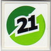 LEGO White Tile 2 x 2 with &#039;21&#039;, Green and Lime Circle (Left) Sticker with Groove (3068)