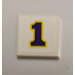 LEGO White Tile 2 x 2 with Dark Purple Number 1 Sticker with Groove (3068)