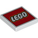LEGO blanc Tuile 2 x 2 avec LEGO logo sur rouge avec rainure (11149 / 14875)