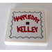 LEGO White Tile 2 x 2 with Red HAPPY B&#039;DAY KELLEY Sticker with Groove (3068)