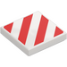 LEGO White Tile 2 x 2 with Red Hazard Stripes with Groove (3068)