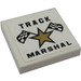 LEGO White Tile 2 x 2 with &#039;TRACK MARSHAL&#039; &amp; Chequered Flags Sticker with Groove (3068)