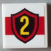 LEGO White Tile 2 x 2 with Yellow Number 2 in Fire Badge Sticker with Groove (3068)