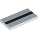 LEGO White Tile 2 x 4 with Dark Blue Stripe (45353 / 87079)