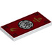 LEGO White Tile 2 x 4 with Red Tapestry with Asian Characters, Black Border and Flower in White Circle (36833 / 87079)