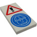 LEGO Hvit Tile 2 x 4 med Warning Hjelm sign (29839 / 87079)