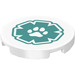 LEGO White Tile 3 x 3 Round with Paw Print and Turquoise 8-point Star Sticker (67095)