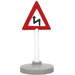 LEGO White Triangular Road Sign with attention curved road pattern (with arrow) with base Type 2