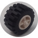 LEGO White Wheel Centre Wide with Stub Axles with Tire 21mm D. x 12mm - Offset Tread Small Wide with Band Around Center of Tread