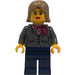 LEGO Woman with Dark Stone Gray Jacket, Magenta Scarf, Pink Blouse, Dark Blue Legs, and Dark Tan Shoulder-Length Hair Minifigure