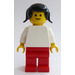 LEGO Kvinne med Hvit Overkropp, Rød Ben, Svart Pigtails Minifigur