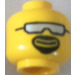 LEGO Jaune Biker Bob Tête (Jaune Tête, Argent Des lunettes de soleil dans Noir Cadre et Noir Facial Cheveux (Clou de sécurité) (3626)