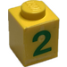 LEGO Yellow Brick 1 x 1 with Green &quot;2&quot; Sticker (3005)