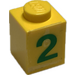 LEGO Geel Steen 1 x 1 met Groen &quot;2&quot; Sticker (3005)