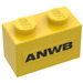 LEGO Yellow Brick 1 x 2 with &quot;ANWB&quot; Stickers from Set 1590-2 with Bottom Tube (3004)