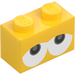 LEGO Yellow Brick 1 x 2 with Baby Yoshi Eyes Looking Up with Bottom Tube (3004 / 94649)