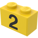 LEGO Yellow Brick 1 x 2 with Black &quot;2&quot; Sticker from Set 374-1 with Bottom Tube (3004)