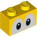 LEGO Gelb Backstein 1 x 2 mit Eyes mit Unterrohr (68946 / 101881)