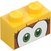 LEGO Yellow Brick 1 x 2 with Green Eyes with Brown Surround with Bottom Tube (3004 / 103765)