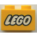 LEGO Yellow Brick 1 x 2 with Lego Logo with Closed &#039;O&#039; with Bottom Tube (3004)