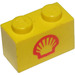 LEGO Żółty Cegła 1 x 2 z Shell logo (Mały) (3004)