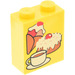 LEGO Yellow Brick 1 x 2 x 2 with Ice Cream, Cake and Coffee with Inside Axle Holder (3245 / 40113)