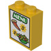 LEGO Yellow Brick 1 x 2 x 2 with &#039;MENU&#039;, &#039;2&#039;, &#039;3&#039;, Pizza Slice, Salad Sticker with Inside Stud Holder (3245)