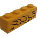 LEGO Yellow Brick 1 x 4 with GT V8 and Flames (Right) Sticker (3010)