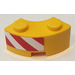 LEGO Amarillo Ladrillo 2 x 2 Circular Esquina con Rojo y Blanco Danger Rayas Izquierda Pegatina con muesca para espiga y parte inferior reforzada (85080)