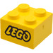 LEGO Geel Steen 2 x 2 met Zwart LEGO logo Outline (3003)