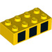 LEGO Yellow Brick 2 x 4 with Three Black Squares (3001 / 99187)