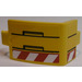 LEGO Jaune Incurvé Panneau 3 x 6 x 3 avec Noir Lines et Rectangles et rouge et blanc Danger Rayures La gauche Autocollant (24116)