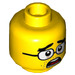 LEGO Yellow Dual-Sided Male Head with Glasses, Thick Eyebrows, Stubble and Scared / Serious Face (Recessed Solid Stud) (3626 / 36435)