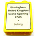 LEGO Yellow Duplo Brick 1 x 2 x 2 with Birmingham, United Kingdom Grand Opening 2003, Bullring Pattern without Bottom Tube (4066)