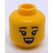 LEGO Yellow Female Minifigure Head with Black Eyebrows, Smile with Tongue / Closed Eyes and Wide Grin with Teeth (Recessed Solid Stud) (3626)