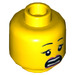 LEGO Gul Huvud med Svart Eyebrows, Röd Lips, Scared / Smile med Tänder (Infälld solid knopp) (3626 / 34394)