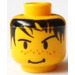 LEGO Yellow Head with Black Spiky Hair, Eyebrows, and Freckles (Safety Stud) (3626)