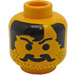 LEGO Yellow Head with Moustache, Stubble and Black split Pony (Safety Stud) (3626)