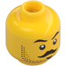 LEGO Yellow Head with Stubble, Handlebar Mustache and Serious/Scared Expression (Recessed Solid Stud) (3626 / 101383)