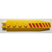LEGO Yellow Hinge Plate 1 x 8 with Angled Side Extensions with Red Diagonal Stripes Right Sticker (Round Plate Underneath) (14137)