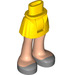 LEGO Geel Heup met Basic Gebogen Rok met Zilver Shoes (Dik Scharnier) met dik scharnier (35634)