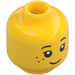 LEGO Gul Minifig Hoved med Sort Eyelashes, Brun Eyebrows, Freckles Mønster (Forsænket solid knops) (20393 / 30973)