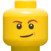 LEGO Amarillo Minifigura Cabeza con Marrón Eyebrows y Lopsided Smile (Espiga sólida hueca, hoyuelo marrón) (3626 / 19546)