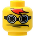 LEGO Yellow Minifigure Head with Head with Blue Goggles and Red Bangs (Safety Stud) (3626 / 42327)