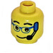 LEGO Yellow Minifigure Head with Headset and Blue Glasses Decoration (Safety Stud) (3626)