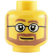 LEGO Geel Minifigure Hoofd met Ronde Glasses, Brown Beard en Raised Rechtsaf Eyebrow (Veiligheids Stud) (13514 / 51521)