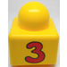 LEGO Yellow Primo Brick 1 x 1 with Number &#039;3&#039; and 3 flowers on opposite side (31000)